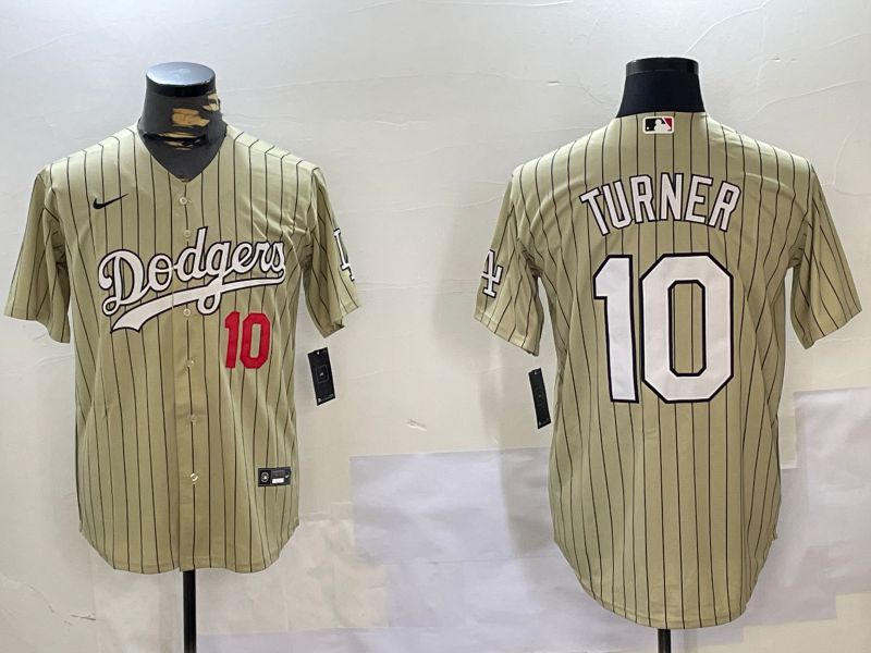 Men Los Angeles Dodgers #10 Turner Green Stripe Game 2024 Nike MLB Jersey style 1->los angeles dodgers->MLB Jersey